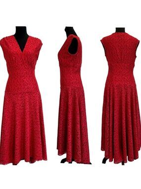 MARIAGE Mode red lace sleeveless asymmetrical midi dress Sz 6 wedding guest